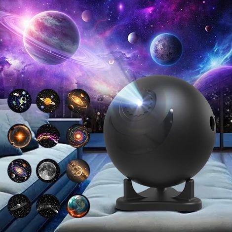 Projecteur Ciel Etoile, HD Planetarium Projecteur, Projecteur Ciel éToilé Galaxie avec 12 Disques d'images, Réglage de Rotation à 360° Pour Chambre Plafond Salon DéCo, Idée Cadeau (Noir) (1/5)