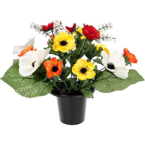 HOMESCAPES Orange and Red Anemone Artificial Flower Arrangement in Grave Vase