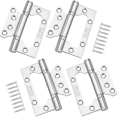 4 charnières invisibles en acier inoxydable, pour porte rectangulaire de 100 mm (4 pouces), couleur argent.