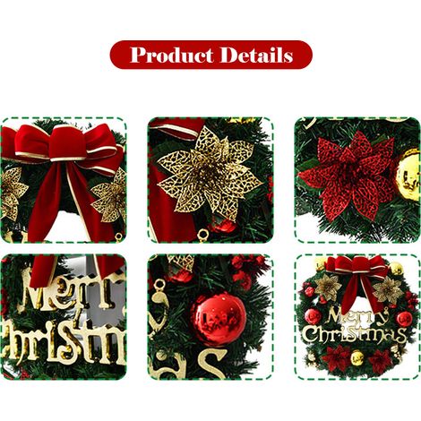 Couronne De Noel Avec Nœud Et Boules Fleurs Artificielles 40 Cm Guirlande Decoration Murale Porte Pour Fete De Fin D'annee-KZQ (1/2)