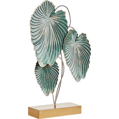 Figura decorativa de metal verde azulado dorado 44 cm hojas en soporte estatuilla Sodium