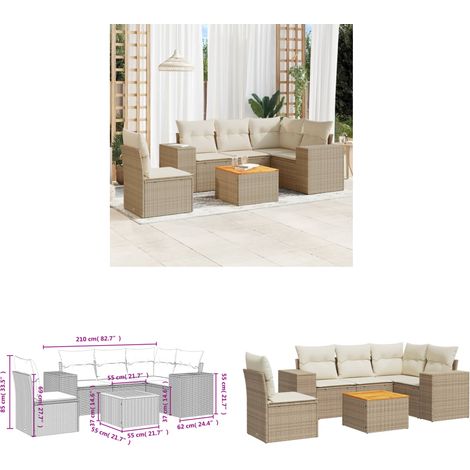 6-tlg. Garten-Sofagarnitur mit Kissen Beige Poly Rattan - Gartenmöbel - Esszimmergarnituren - Outdoor Möbel - Lounge Set - Rattan Gartenmöbel - Home & Living