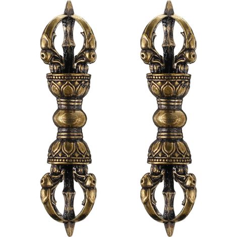 Lot de 2 Accessoires bouddhistes en Laiton Vajra Dorje Phurba Pilon Dharma Ornement Feng Shui Fait à la Main pour la Maison, Le Bureau, la décoration de Table (1/5)