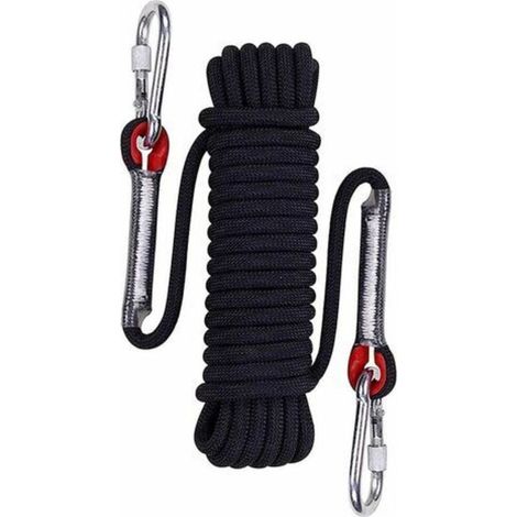 Pair - Corde d'escalade nylon tressé 15 m Résistance 1000 kg Pour pêche magnétique, camping et randonnée Mousquetons inclus