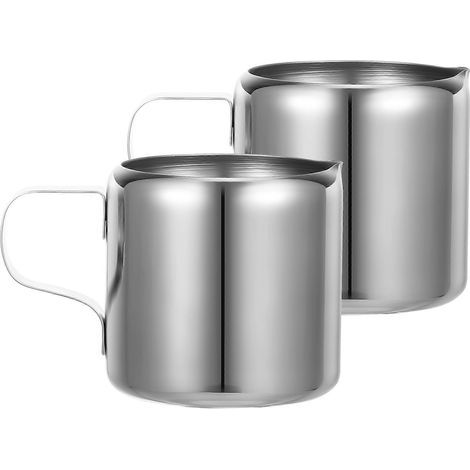 Set aus 2 Edelstahl-Kaffeeaufschäumbechern, Milchkännchen und Saucenschälchen (ca. 60 ml) – 4 x 4 cm – Silber (1/4)