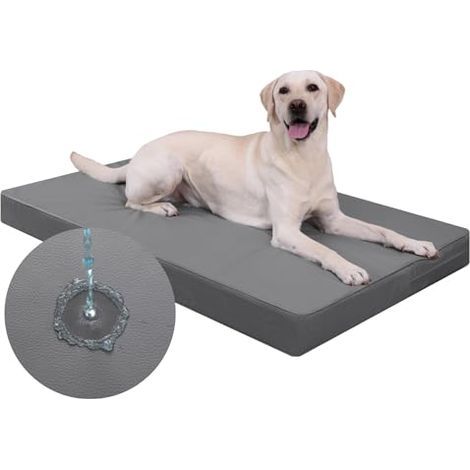 Coussin orthopédique pour grands chiens (104 x 68 cm), housse amovible en similicuir imperméable, matelas confortable et rafraîchissant pour une utilisation intérieure et extérieure, gris. (1/5)
