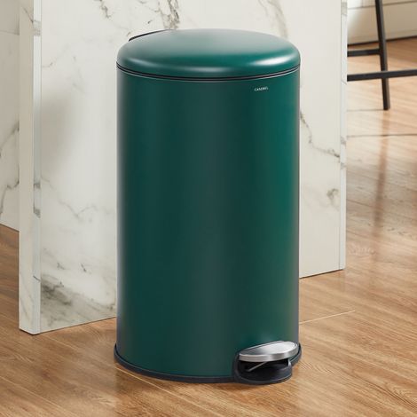 CASABEL Poubelle Cuisine Ronde 30L, Acier Inoxydable, Vert (1/5)