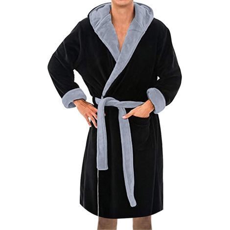 Bata de hombre con cinturón con capucha supersuave - Bata de felpa cálida para otoño - Poncho de invierno afelpado para estar en casa - Bata de hombre (1/5)