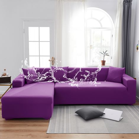 Copertina per divano impermeabile e anti-polvere, estendibile in tessuto morbido tipo silk latte viola, modello avvolgente a tinta unita per divani a 2 posti (145–185 cm), senza copertina per cuscini