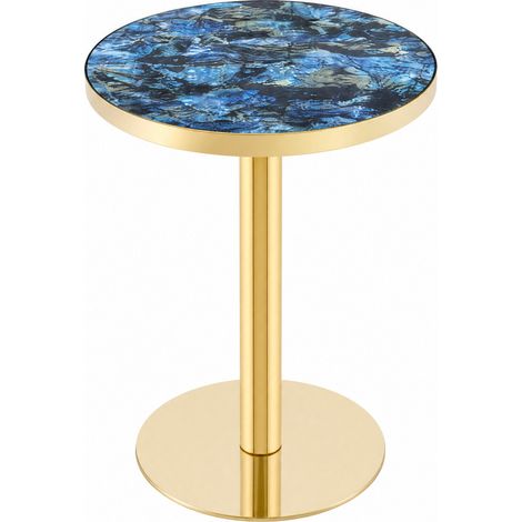 CHICFURN Mesa auxiliar redonda 60 x 73,7 cm de MDF azul, borde dorado, para salón o balcón (1/5)