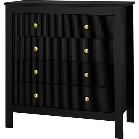 Commode noire à 5 tiroirs avec poignées dorées et façades texturées (1/5)