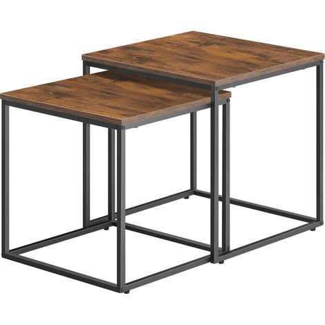 Set di 2 tavolini da caffè quadrati industriali rovere e nero (1/5)