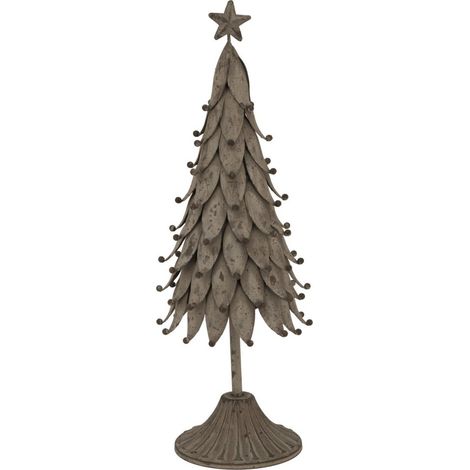 Rustic Decorative Tree with Star - Metal - L10 x W11 x H36 cm - Silver