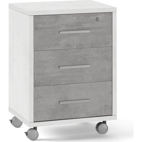 Bürokommode mit drei Schubladen aus weißem Zement mit Rädern 51x41x H71 cm