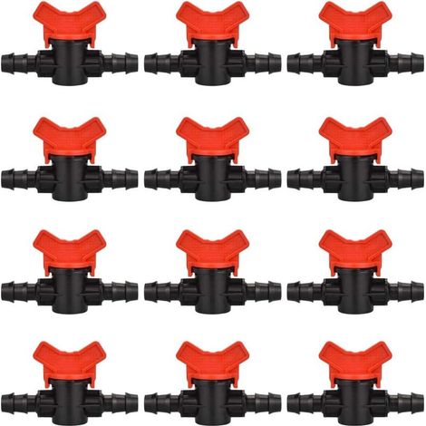 12 PCS Robinet de Jardin pour Tuyau, Tuyau Vanne d'irrigation 16 16mm Robinet d'arrêt raccord en Plastique pour Le contrôle extérieur de la vanne d'eau de Jardin (Noir + Rouge) (1/5)