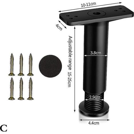 Pied de support télescopique pour cadre de lit en bois non massif, barre de support inférieure pour étagère - Longueur : 15 à 25 cm - Noir (1/5)