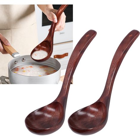 Ensemble de 2 cuillères en bois à long manche (9 cm de largeur) pour porridge, café et desserts. (1/5)