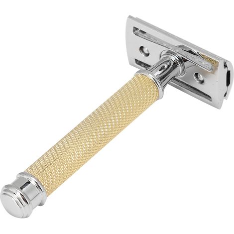Rasoir de sécurité homme classique à double tranchant, manche en métal doré, outil de rasage manuel, coffret cadeau pour homme (1/5)