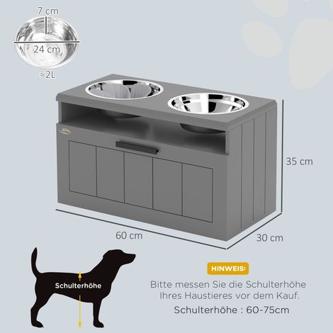 Futterstation für große Hunde, mit 2 Edelstahlnäpfen, Schublade, Futterspender für Haustiere, MDF, Stahl, Grau (1/5)