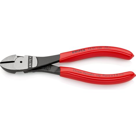 KNIPEX 74 01 160 Pince coupante de côté à forte démultiplication gainées en plastique atramentisée noire 160 mm