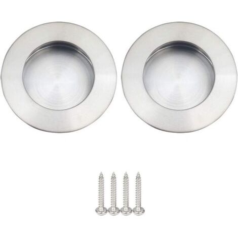 Tiradores empotrados para puertas correderas, modelo redondo, acero inoxidable satinado, color plata, juego de 2 (1/4)