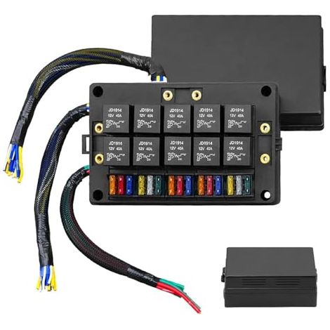 Bote Relais 12V et Fusible, Kit de Bote de Relais de Fusible à Lame étanche 12 V 10 Supports de Relais de Type et 15 Porte-fusibles ATC ATO pour Bateau à Compartiment Moteur Automobile et Marin (1/5)