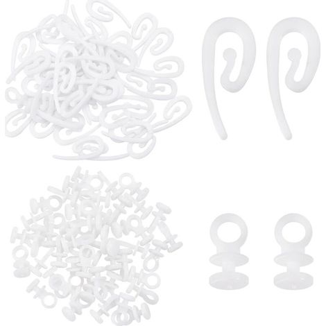 Bardusch 100 ensembles Crochets De Rideau en Plastique Blanc - Glisseur pour Piste, Rail et Draperie - Rouleaux pour En-tête Bande - pour Fenêtre, Porte et Douche (1/5)