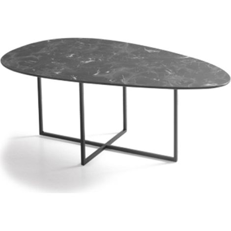 Tavolino in metallo con piano in vetro effetto Marmo Nero GINNI 90 (1/4)