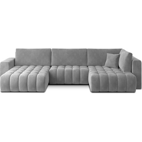 Canapé d'angle BONITA convertible 6 places gris clair effet velours – gauche – 350x175cm (1/3)