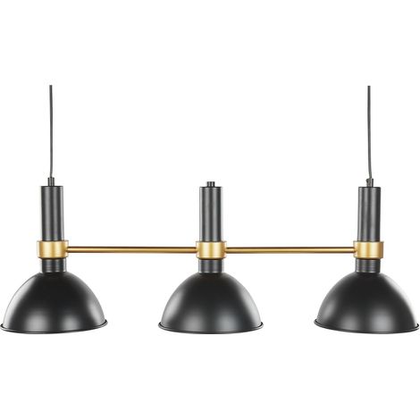 Lampe Suspendue à 3 Lumières avec Abat-jour Rond en Métal Noir et Or Beles (1/5)