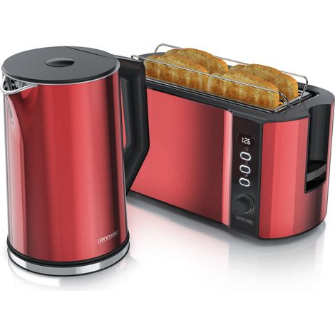 Arendo Frühstücks-Set 2-teilig, 4-Scheiben Langschlitztoaster + Wasserkocher 1,5 Liter, Rot (1/5)