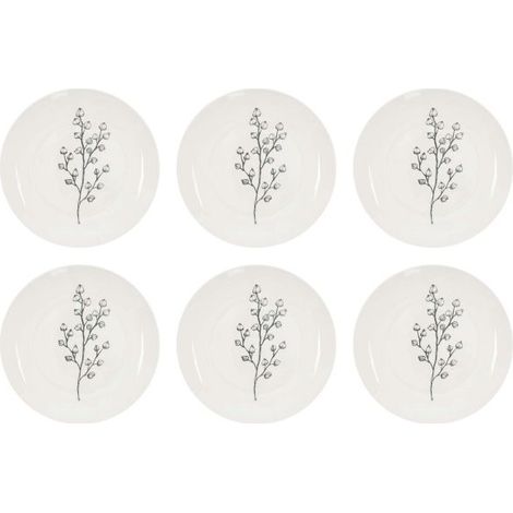 Assiette en porcelaine Cottage 20 cm (Lot de 6) Blanc et gris (1/5)