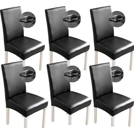 Lot de 6 ( noir housses de chaise en cuir synthétique imperméables extensibles pour salle à manger Pour maison, bureau, restaurant (1/5)