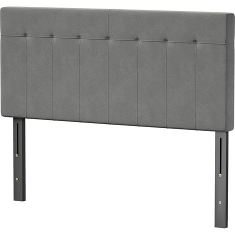 Tête de lit réglable en hauteur (3 positions), pieds en métal, aspect velours, pour chambre à coucher, 140 x 10 x 106/116/126 cm, gris (1/5)