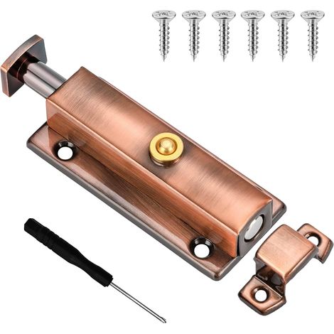 Verrou automatique à goupille à ressort à bouton-poussoir de 10,2 cm, loquet coulissant à ressort de 10,2 cm, verrouillage de porte en acier inoxydable, pour salle de bain, chambre (1/5)