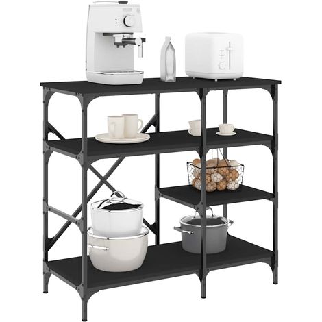 Bäckerregal Schwarz 90x40x84 cm Holzwerkstoff und Metall