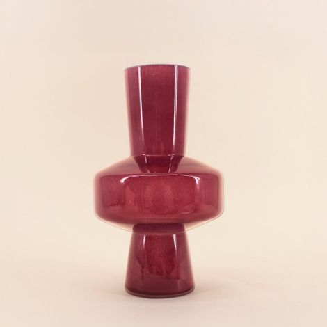 Vase géométrique en verre opaque prune, H30cm