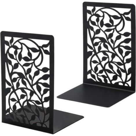 Lot de 2 paires de serre-livres en métal pour étagères, serre-livres en forme d'arbre pour livres lourds, noirs, pour la maison, le bureau, l'école (1/4)