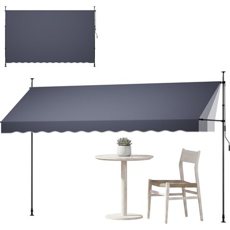 Store Banne Manuel sans Perçage Auvent Rétractable 400 cm pour Terrasse et Balcon, avec Manivelle, Hauteur Réglable 210-310 cm, Barres Latérales Réglables 110-150 cm, Angle 0°-90°, Gris Foncé (1/5)
