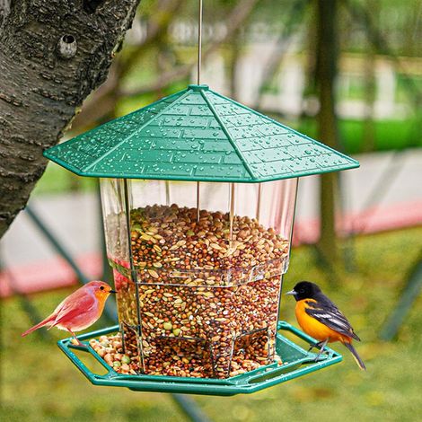Comederos para pájaros de exterior, paquete de 2 comederos colgantes plegables para pájaros silvestres, casita para pájaros para jardín y patio. Decoración exterior. (1/5)