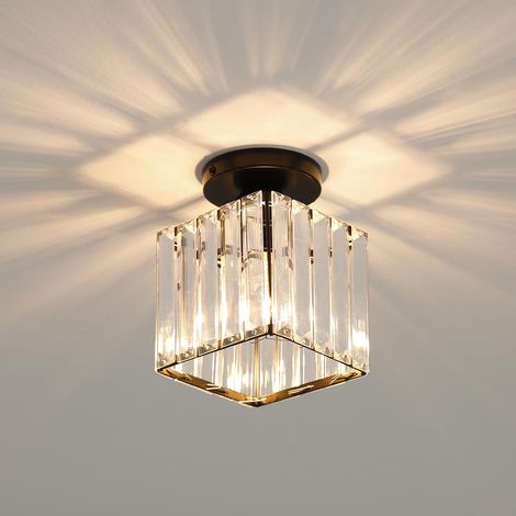 Lustre Moderne en Cristal Noir, E27 Semi-encastré Mini Plafonnier (1/5)