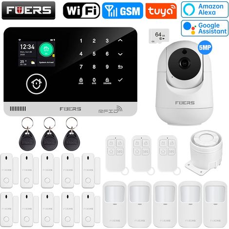 (Pack 7) Système d'alarme intelligent Wi-Fi GSM, système d'alarme de sécurité pour maison connectée, antivol (1/5)