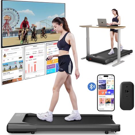 Tapis de marche plat électrique 2,5 CV, vitesse 1–4 km/h, tapis roulant portable, amorti des chocs, usage intérieur