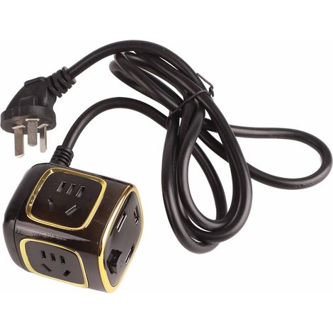 Multiprise multifonction Yadiao avec prise USB, convertisseur de courant domestique, noir et or, 1,8 m USB (1/5)