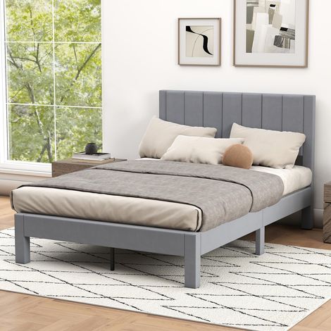 COSTWAY Struttura Letto Imbottito Matrimoniale 140x200 cm, Letto Piattaforma Imbottito, con Testiera in Morbido Tessuto di Velluto e Supporto a Doghe di Legno, Silenzioso, Carico 250kg (Stile 2) (1/5)