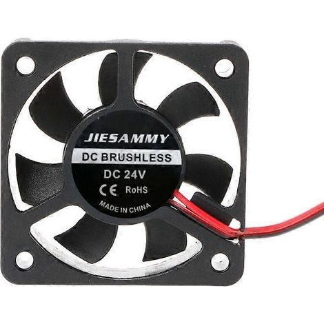 Mini ventilateur CC 24 V, 6 500 tr/min, sans balais, 7 pales, format 5010, dimensions : 50 mm x 50 mm x 10 mm.