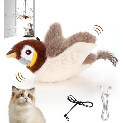 Oiseau Volant pour Chat, Jouet en Peluche Simulant Le Gazouillis Oiseau Volant pour Chat, Jouet pour Flying Bird, Jouet en Peluche Simulant Le Gazouillis, Jouet Interactif pour Chat (1/5)