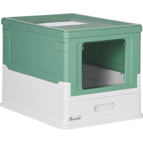 easycomfort lettiera per gatti chiusa con paletta, vassoio estraibile e 2 porte, 47.5x35.5x36.7cm, verde (1/5)