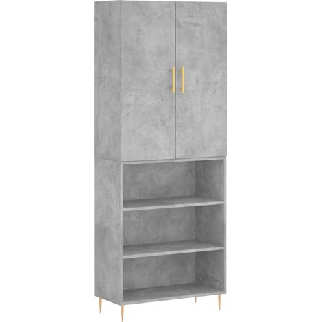 Buffet bahut commode armoire meuble de rangement organisateur cuisine salle de séjour salon haut 69,5 x 34 x 180 cm bois d'ingénierie gris