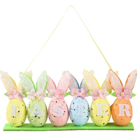Oeufs De Paques Decoratifs - Avec Oreilles De Lapin Fleurs Et Lettres - Decoration Printemps Table Et Etagere - Lot De 1 (1/5)